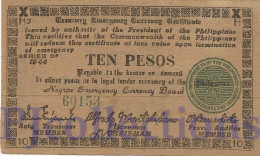 PHILIPPINES 10 PESOS 1944 PICK S677a AU EMERGENCY BANKNOTE - Filipinas