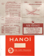 AIR FRANCE HANOÏ ETIQUETTE HORAIRES PARIS  INDOCHINE 1951 INDOCHINA  CEFEO ??? - Etiquetas De Equipaje