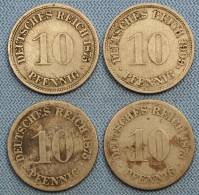 Germany / Deutschland • Lot 4x • 10 Pfennig • 1873 F – 1875 D – 1875 H – 1909 G • Rares Dates •  Allemagne • [24-615] - 10 Pfennig