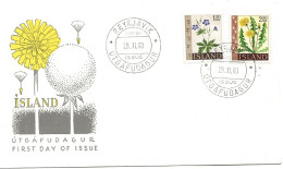 Island Iceland  1960 Flowers, Wood Cranesbill (Geranium Sylvaticum) And Dandelion (Taraxacum Officinale) Mi 345-346 FDC - Cartas & Documentos