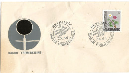 Island Iceland  1964 Flower,  Glacier Buttercup (Ranunculus Glacialis), Cancelled Stamps Day ,  Mi 382  On Cover - Covers & Documents