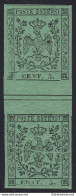 1852 MODENA, N° 7 5 Cent. Verde  MNH/**  INTERSPAZIO VERTICALE CERT. BOLAFFI - Modena