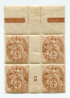 FRANCE N°110 ** TYPE BLANC EN BLOC DE 4 AVEC MILLESIME 5 ( 1905 ) - Millésimes