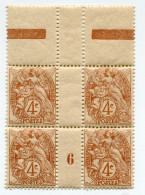 FRANCE N°110 ** TYPE BLANC EN BLOC DE 4 AVEC MILLESIME 6 ( 1906 ) - Millesimi