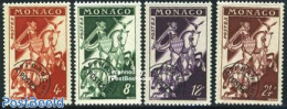 Monaco 1954 Pre Cancels 4v, Mint NH, History - Nature - Knights - Horses - Nuevos