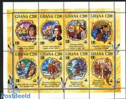 Ghana 1992 Discovery Of America 8v M/s, Mint NH, History - Nature - Transport - Explorers - Birds - Ships And Boats - Onderzoekers