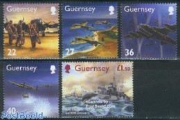Guernsey 2003 World War II 5v, Mint NH, History - Transport - Militarism - World War II - Aircraft & Aviation - Ships .. - Militaria