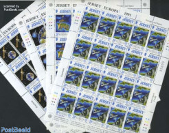 Jersey 1991 Europa, Space 4 M/ss, Mint NH, History - Transport - Various - Europa (cept) - Space Exploration - Maps - Géographie