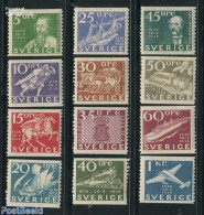 Sweden 1936 300 Years Post 12v :=:, Mint NH, Nature - Transport - Horses - Post - Automobiles - Coaches - Aircraft & A.. - Nuovi