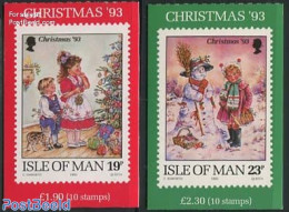 Isle Of Man 1993 Christmas 2 Booklets, Mint NH, Nature - Religion - Cats - Christmas - Stamp Booklets - Christmas