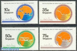 Singapore 1986 Sea Cable 4v, Mint NH, Science - Transport - Various - Telecommunication - Ships And Boats - Maps - Telecom