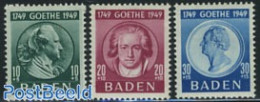 Germany, French Zone 1949 Baden, Goethe 3v, Unused (hinged), Art - Authors - Schrijvers