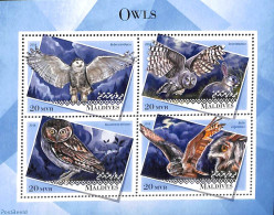 Maldives 2018 Owls 4v M/s, Mint NH, Nature - Birds - Birds Of Prey - Owls - Maldiven (1965-...)