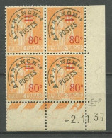 France Préoblitéré N° 74 ** Bloc De 4 Coin Daté 37 Neuf MNH Superbe Type Paix - 1930-1939