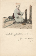 JAPAN  - KNEEING WOMAN HARVESTING MUSHROOMS (?) - HAND COLOURED - 1902 - Other & Unclassified