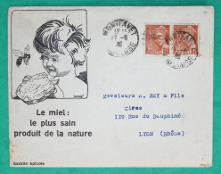 N°409 PAIRE MERCURE ENVELOPPE PUB GAZETTE APICOLE MIEL ABEILLES MONTFAVET VAUCLUSE POUR LYON RHONE 1940 COVER FRANCE - 1938-42 Mercurius