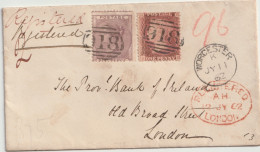 Grande Bretagne - 1 Penny + 6 Pence.  Rouge. 1862  Sur Petite Enveloppe. - Brieven En Documenten