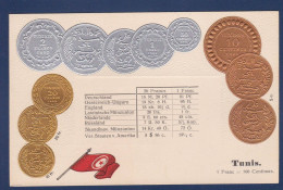 CPA Monnaie Numismatique Gaufrée Embossed Non Circulée Tunisie - Monnaies (représentations)