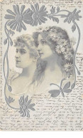 Illustrateur - N°60125 - Genre Mucha - Deux Jeunes Femmes De Profil - Carte Gaufrée - Mucha, Alphonse