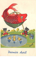 1er Avril - N°60703 - Premier Avril - Chat Pêchant Un Gros Poisson - 1er Avril - Poisson D'avril