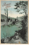 Illustrateur - N°66877 - R. Viollette - Bonne Fête - Paysage Au Bord De L'eau, Femme Lavant Son Ligne - Bompard, S.