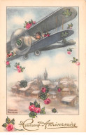 Illustrateur - N°66036 - H. Peterson - Heureux Anniversaise - Enfant Dans Un Avion Lançant Des Roses Sur Un Village - Petersen, Hannes