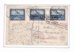 966/40 -- PAR AVION - Carte-Vue 3 X TP PA 1 LIEGE 1930 Vers KOLN Allemagne - Cartas & Documentos