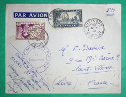 FRANCHISE MILITAIRE FM TAXE AVION RUFISQUE SENEGAL AOF POUR ST ETIENNE LOIRE 1942 WW2 LETTRE COVER FRANCE - Luftpost