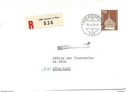 249 - 69 - Enveloppe Recommandée Envoyée De Genève Rive 1970 - Cartas & Documentos