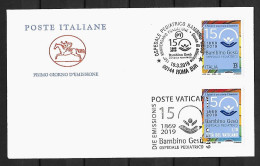 2019 Italy And Vatican City, MIXED FDC WITH BOTH STAMPS: Hospital Bambino Gesu 150 Years - Emissions Communes