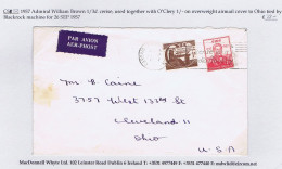 Ireland 1957 Admiral Brown 1/3d Used With O'Clery 1/- On Airmail Cover To USA - Covers & Documents