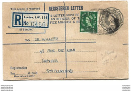 233 - 56 - Entier Recommandé Envoyé De London En Suisse 1955 - Material Postal