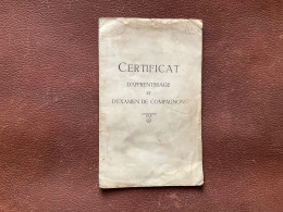 CERTIFICAT D’Apprentissage Et D’Examen De Compagnon  BOUCHER-CHARCUTIER  Strasbourg  Barr  Selestat  MARS1925 - Diplomi E Pagelle