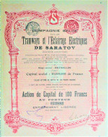 Tramways Et Eclairage Electr.de Saratov -act.de Cap.de100 Fr (1905) - Ferrocarril & Tranvías