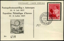 Postkaart - Postzegeltentoonstelling V. Antwerpen 10 - 11 Juli 1937  -- 452 - Briefe U. Dokumente