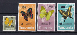 265 TANZANIE 1975 - Y&T 48/51 Surcharge - Papillon - Neuf ** (MNH) Sans Charniere - Tanzania (1964-...)