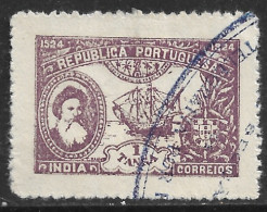 Portuguese India – 1925 Vasco Da Gama 1 Tanga Used Stamp Fancy Cancel - India Portoghese