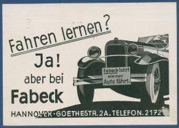 Fahrschule Fabeck Hannover Goethestraße Werbung, Gelaufen 1937 (AK3852) - Hannover