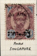 Thailand 1895 Provisional Issue  10Atts On 24 Atts Used In Singapore, - Tailandia