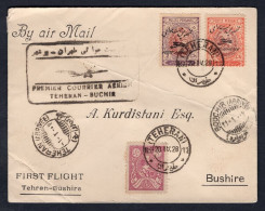 IRAN FIRST FLIGHT Cover 1928 Teheran-Bushire. Cachet In French (p823) - Irán