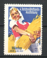 Künstler-Reklamemarke München, 4. Reichsnährstands-Ausstellung 1937, Bäuerin Mit Getreidebündel Und Gänsen  - Erinnofilie
