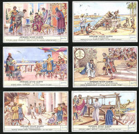 6 Sammelbilder Liebig, Serie Nr.: 1560, Archimede, Sevant Illustre, Vaisseau, Hieron, Mort, Sklaven, Hydrostatique  - Liebig