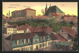 AK Nordhausen, Panorama Mit Mittelschule Und Dom  - Nordhausen