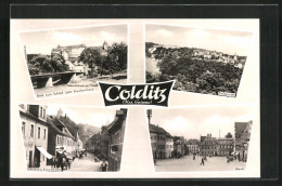 AK Colditz / Sachsen, Schloss, Wilhelm-Külz-Strasse, Markt  - Colditz