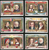 6 Sammelbilder Liebig, Serie Nr.: 567, Poeti Celebri, Victor Hugo, Voltaire, Tasso, Dante, Goethe, Ibsen, H. Ch.Anders  - Liebig