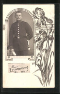 Foto-AK Soldat In Uniform Mit Blumen, Passepartout, Uniformfoto  - Guerre 1914-18