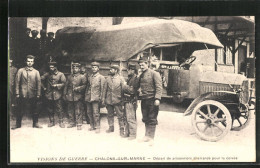 AK Chalons-sur-Marne, Depart De Prisonniers Allemands Pour La Corvée, Kriegsgefangene, Lastkraftwagen  - Guerre 1914-18