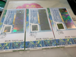 Hong Kong Stamp S/s Hologram X 3 Diff Chops Landscape - Unused Stamps