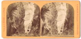 Stereo-Fotografie A. Gabler, Interlaken, Ansicht Meiringen, Sortie De La Gorge Sombre De L`Aar  - Stereoscopio