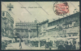 Verona Piazza Erbe Mercato PIEGHINA Cartolina MQ2549 - Verona